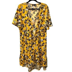 SHEIN Curve Floral Print Tie Front Plunging Neck Dress | Size 2XL